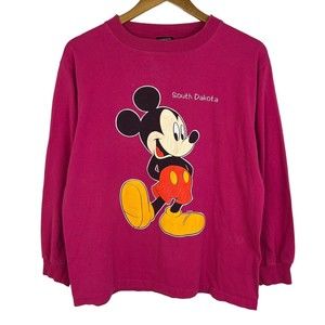 VTG 90s Sherrys Pink Mickey Mouse Longsleeve Shirt Sz Medium USA South Dakota